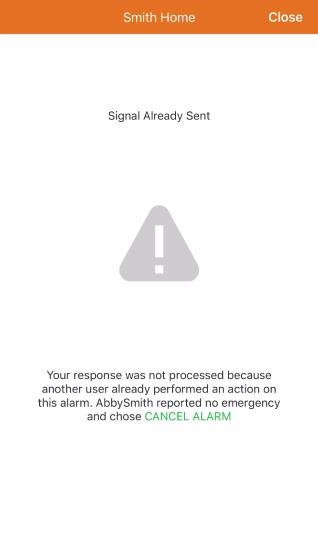 Signal Already Sent Cancel