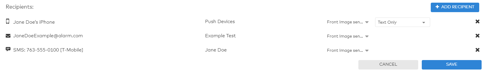 Configuring recipients