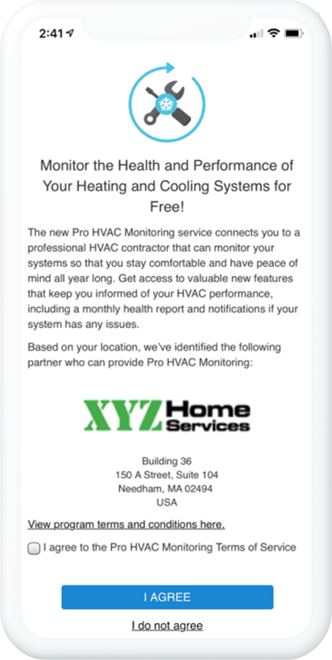 Pro HVAC Monitoring Mobile Opt-In Option