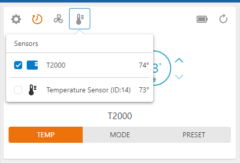 Select Temperature Sensors Thermostat Card