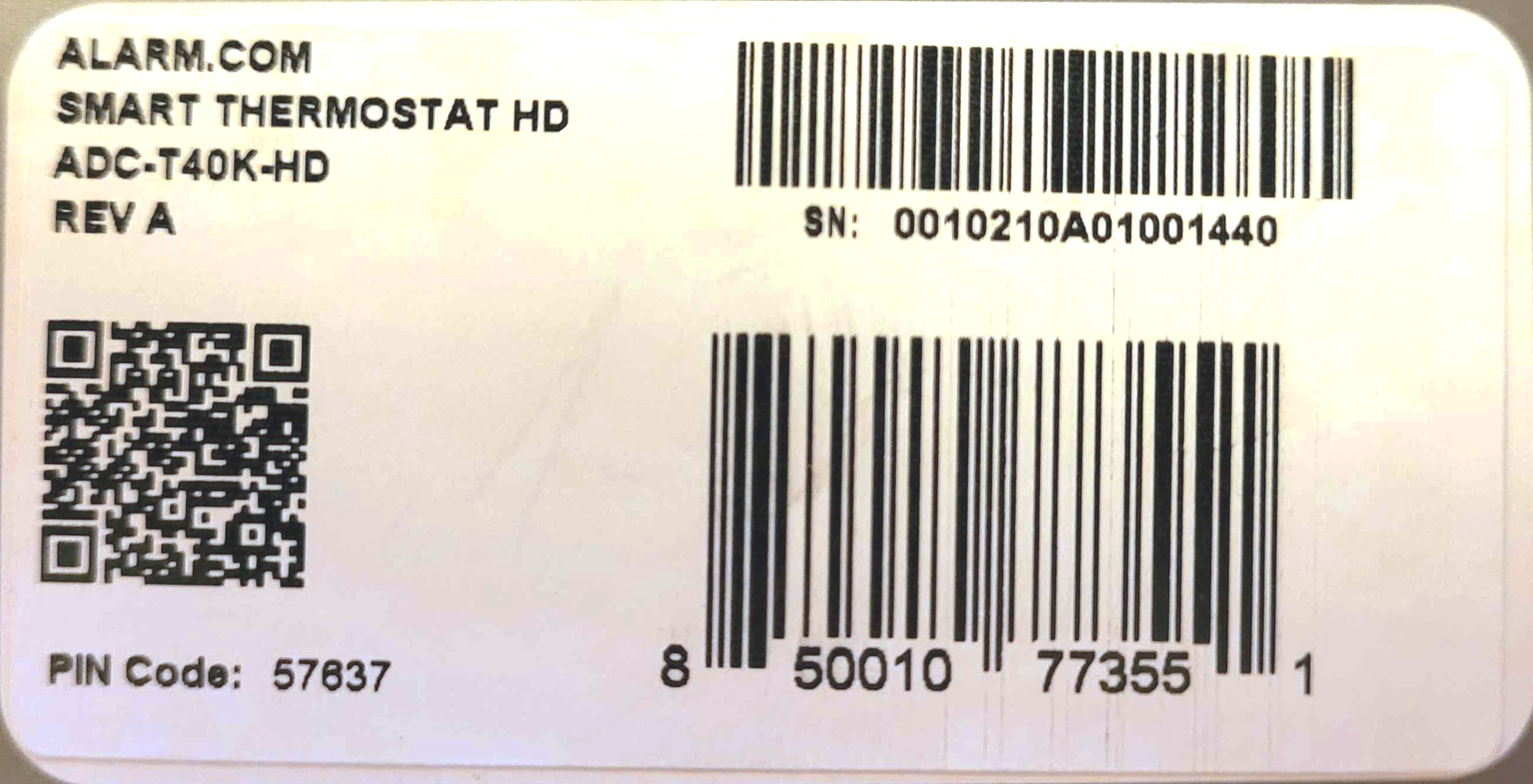 Smart Thermostat HD Serial Number on Box